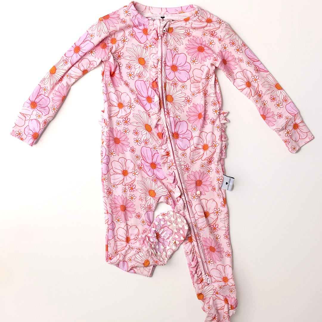 Lola Floral Footie Ruffled Zippered One Piece