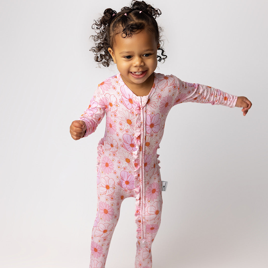 Lola Floral Footie Ruffled Zippered One Piece