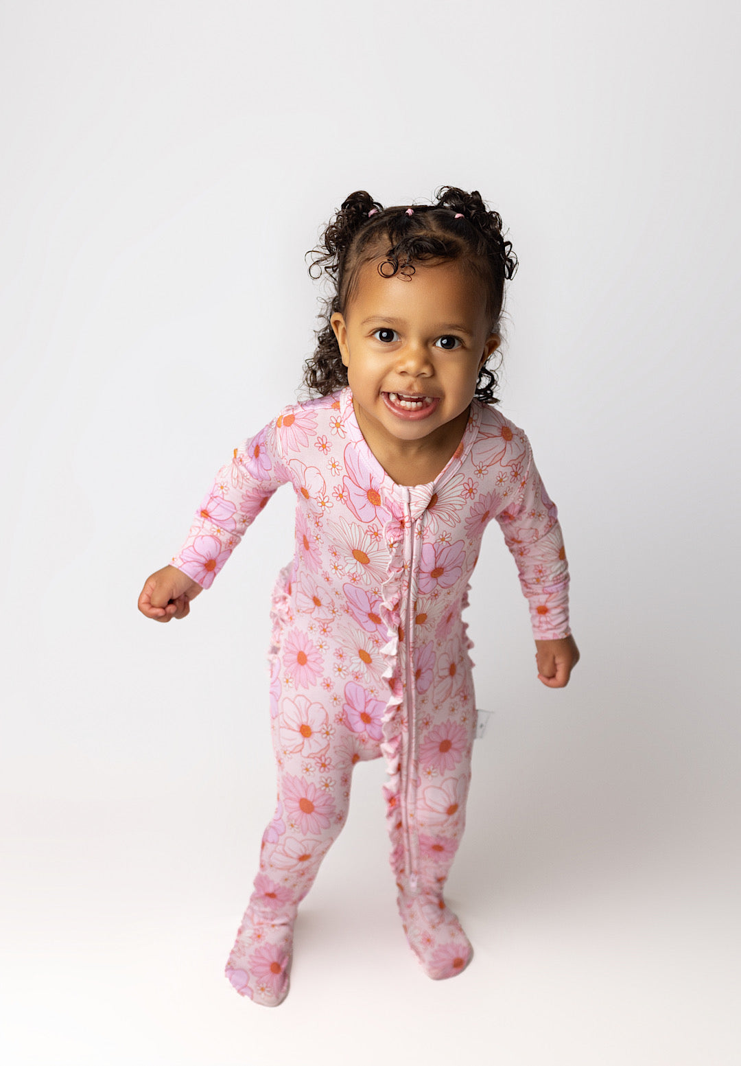 Lola Floral Footie Ruffled Zippered One Piece