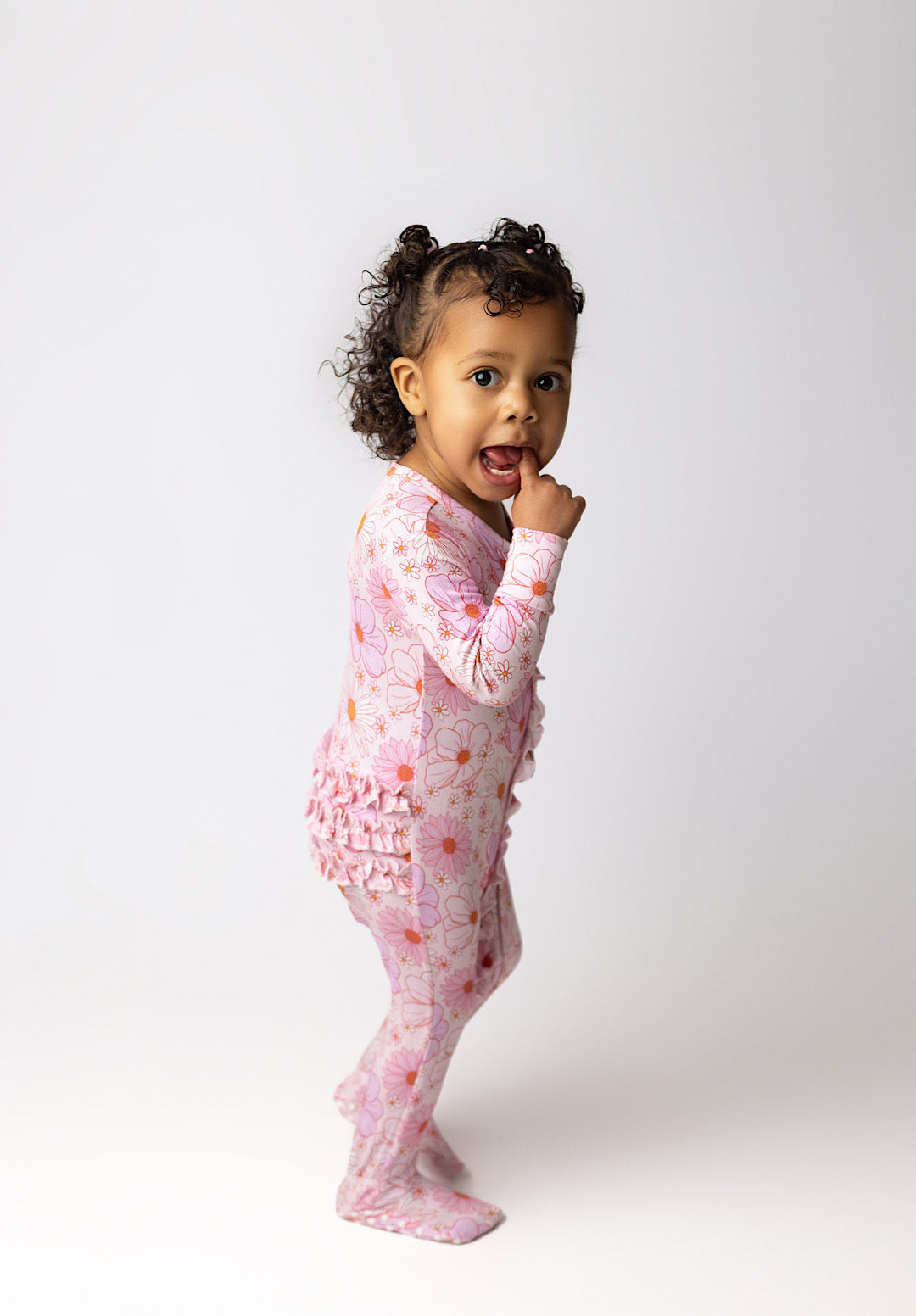 Lola Floral Footie Ruffled Zippered One Piece